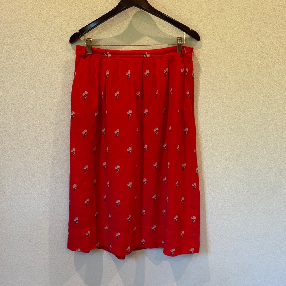 Madewell Red A-Line Skirt with Floral Pattern